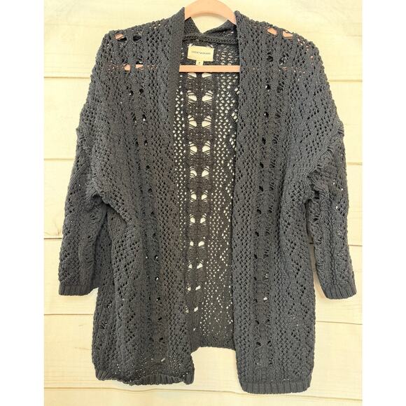 Lucky Brand Sweaters - Lucky Brand Size MED Open‎ Black Eyelet Cardigan Heavy Classic